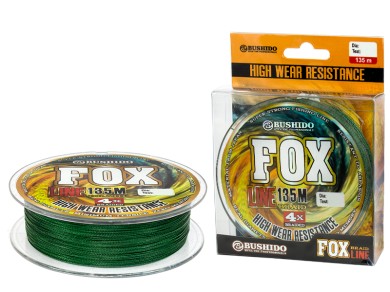 плет. шнур /BUSHIDO/ FOX LINE  Х-4 (135m)  0,10мм (тёмно-зеленый)  7.00кг