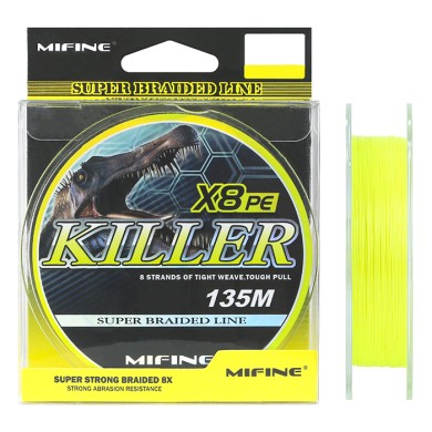плет. шнур /MIFINE/ KILLER X8PE 135м 0,08 (жёлтый) 6.9кг.